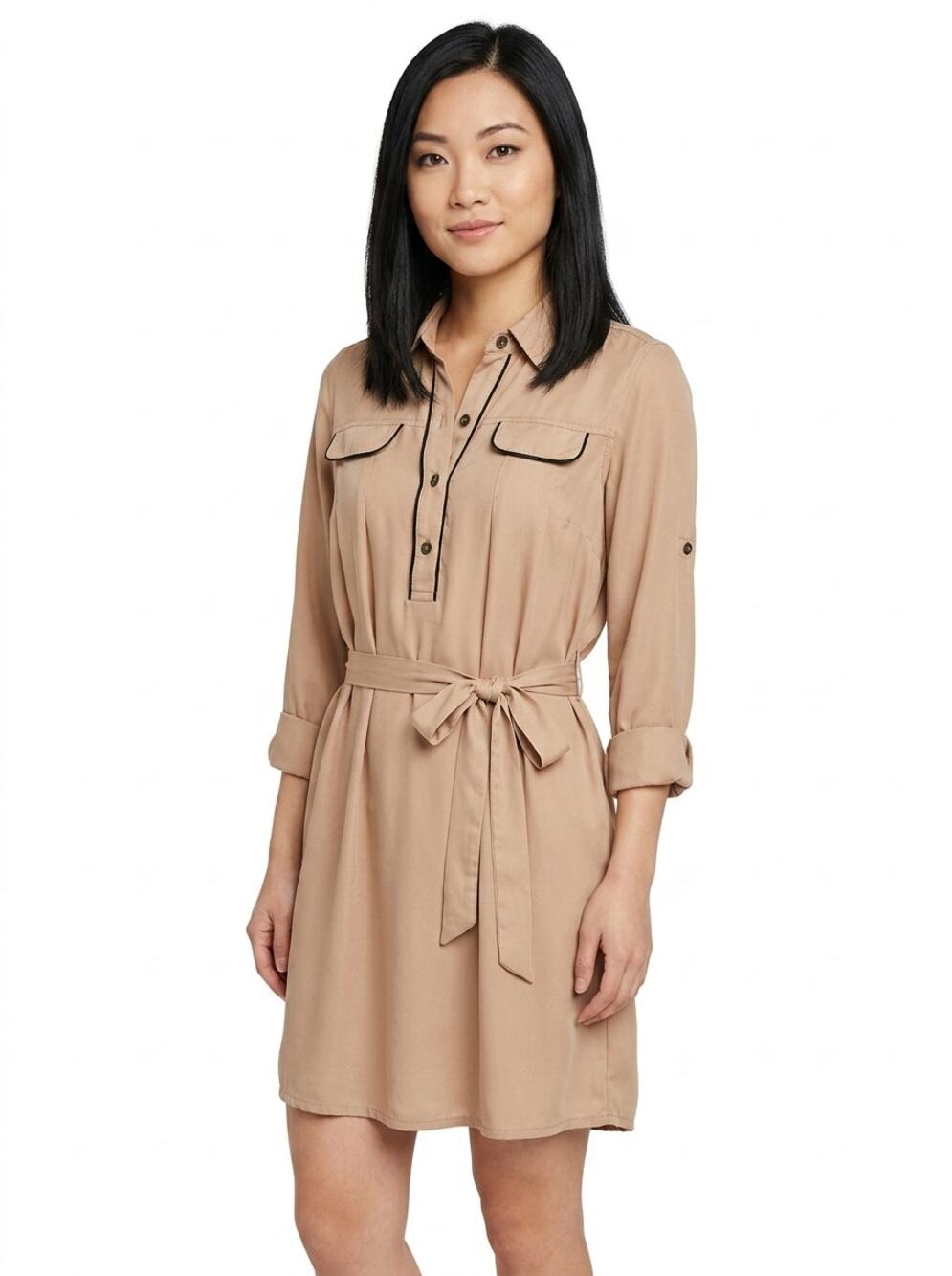XXI Beige Collared Mini Shirt Dress Lightweight Women Petite Size S/P